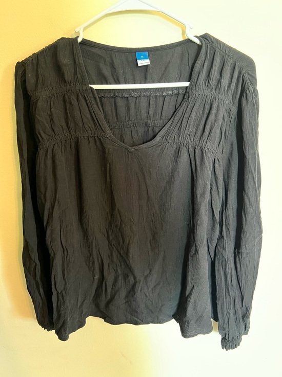Old Navy Tops - Old Navy Black Long-Sleeve Smocked Yoke Blouse